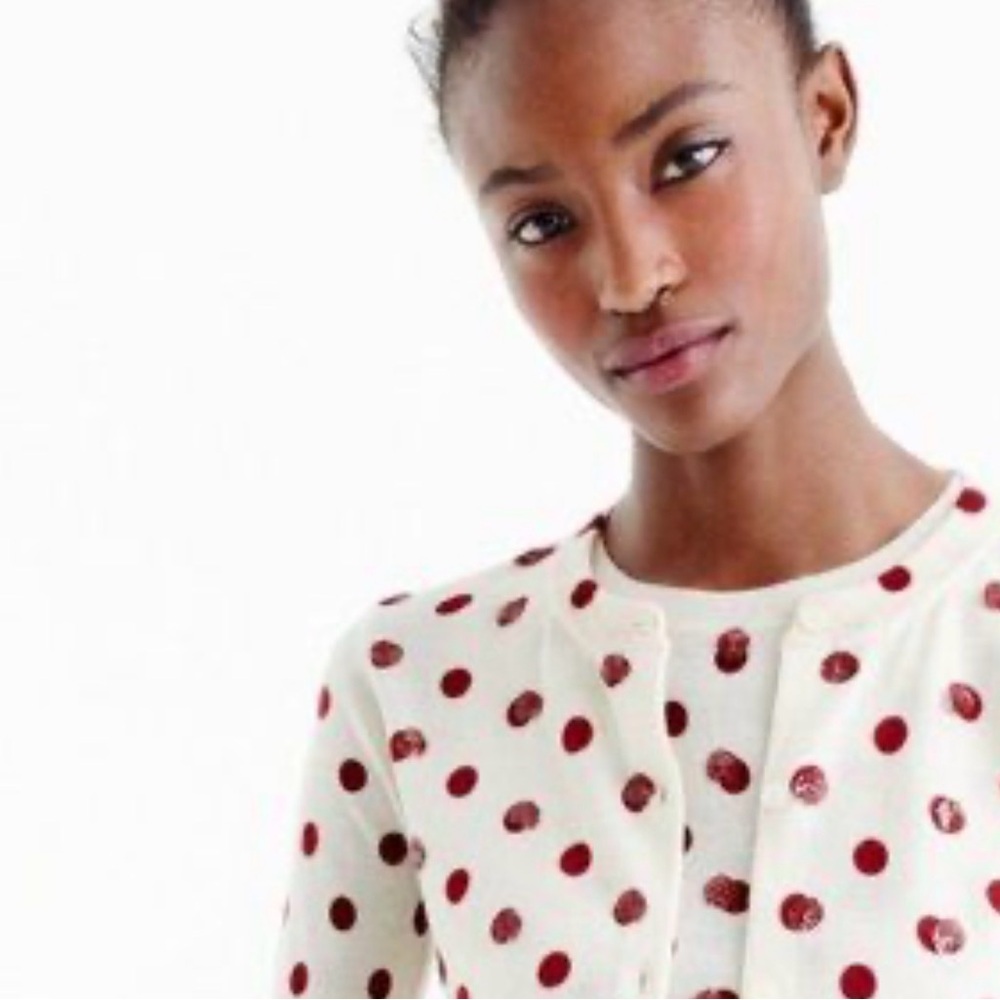 J. Crew Cream and Wine Polka Dot Cardigan
